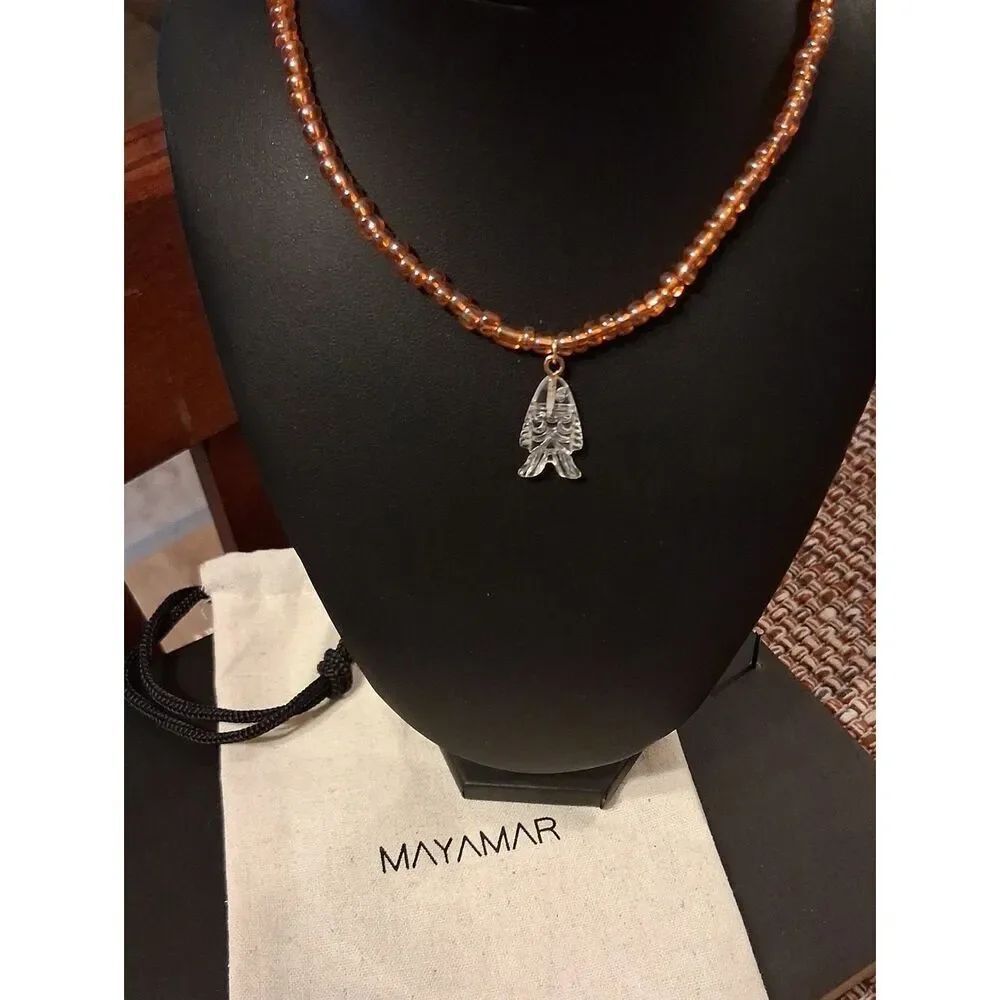 MAYAMAR Orange Beaded Fish Necklace Meant To Iinvite Protection, Wealth, Success